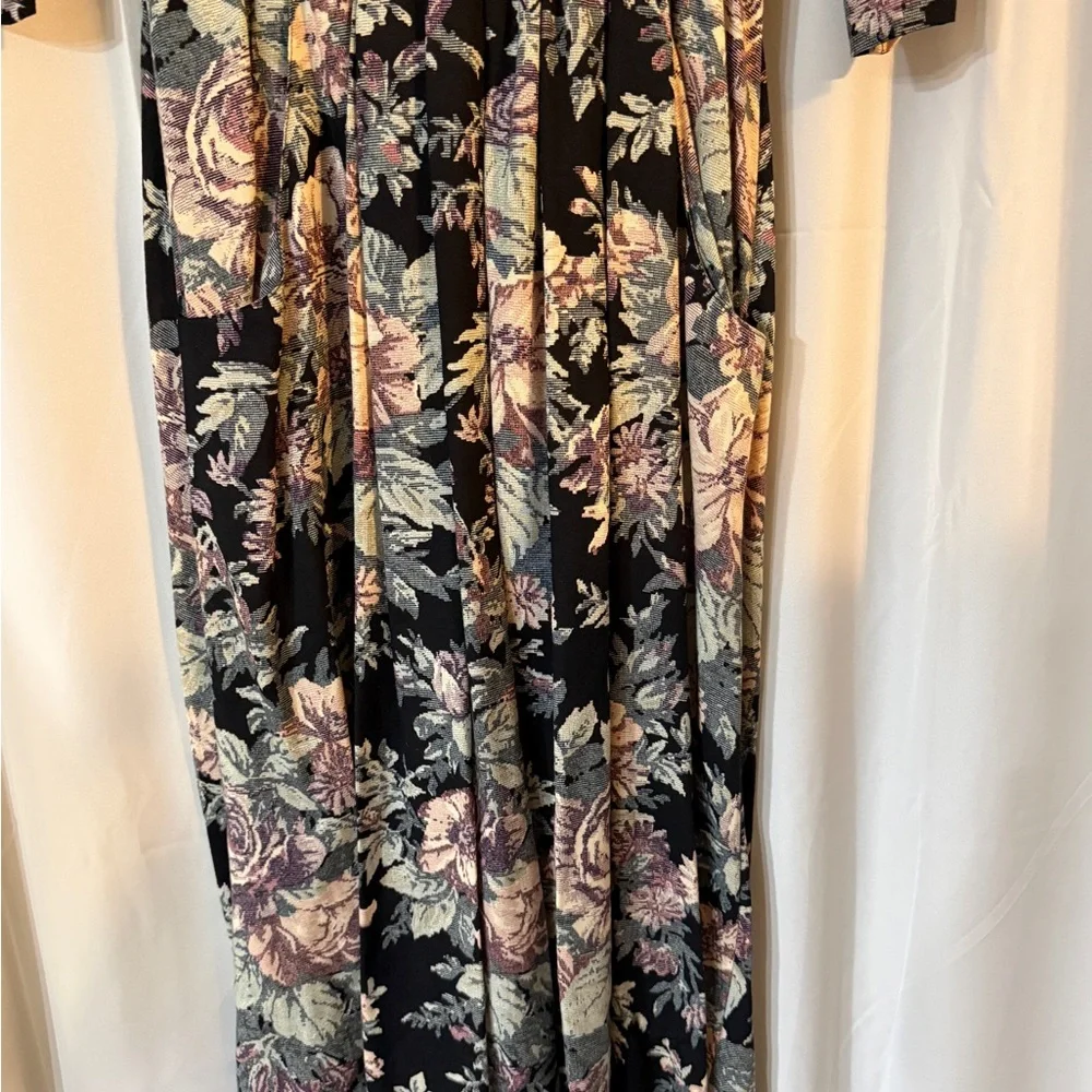 Vintage 90s Floral Midi Dress Union Made USA Size 8 Shoulder Pads - Picture 6 of 15